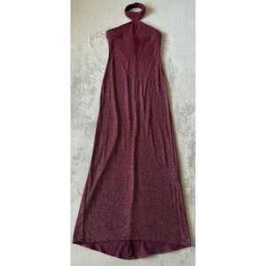 Vintage‎ Niki Livas Womens Size 12 Halter Maxi Glitter Dress Burgundy 90s Y2K